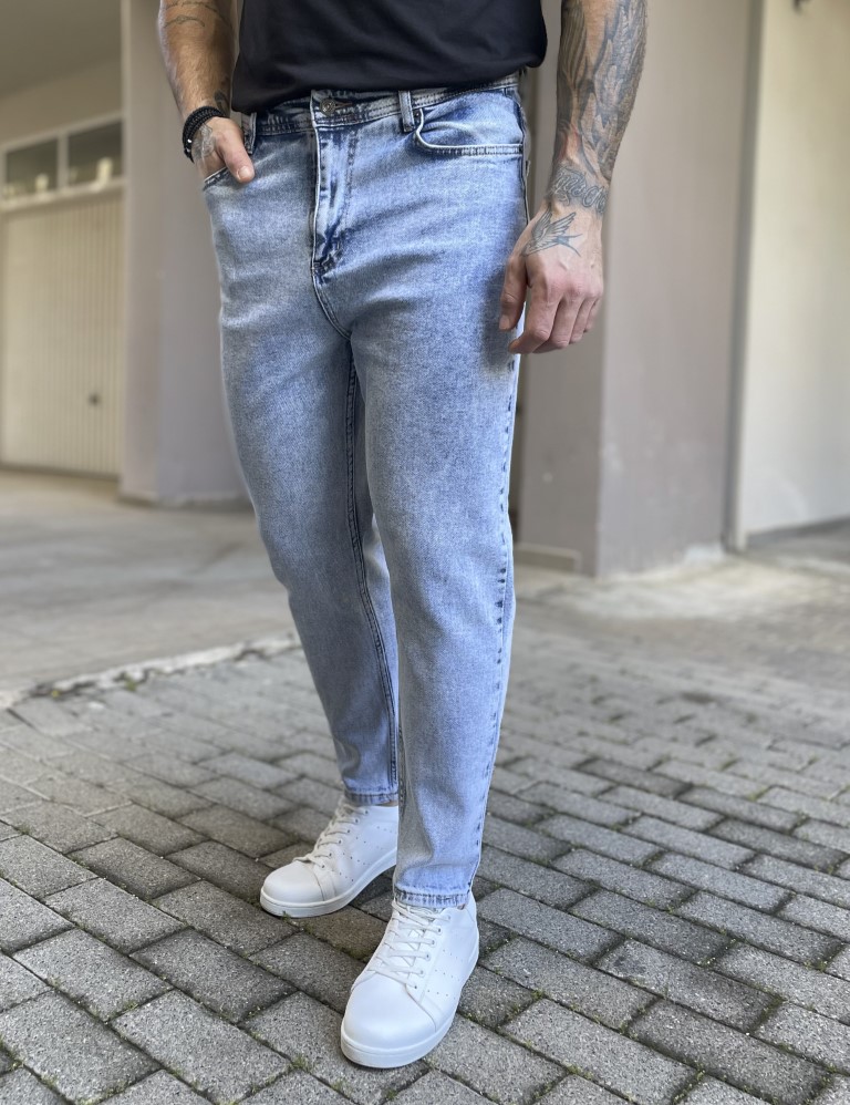 Ανδρικό μπλε χλώριο Loose τζιν ελαστικό πεντάτσεπο με φερμουάρ 8971 φωτογραφία